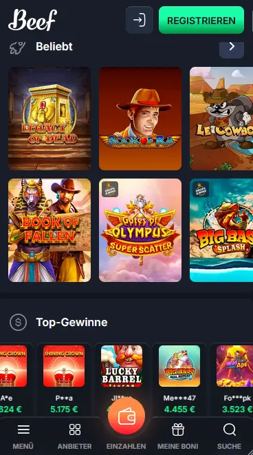 Beef Casino App auf dem Smartphone