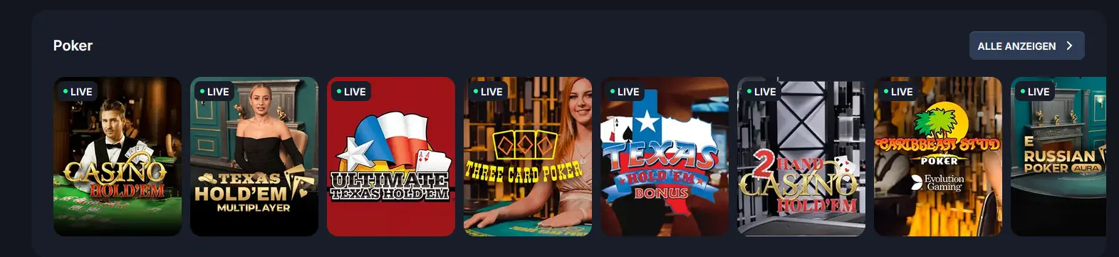 Live Poker bei Beef Casino: Casino Hold'em und Pokervarianten mit Live-Croupier